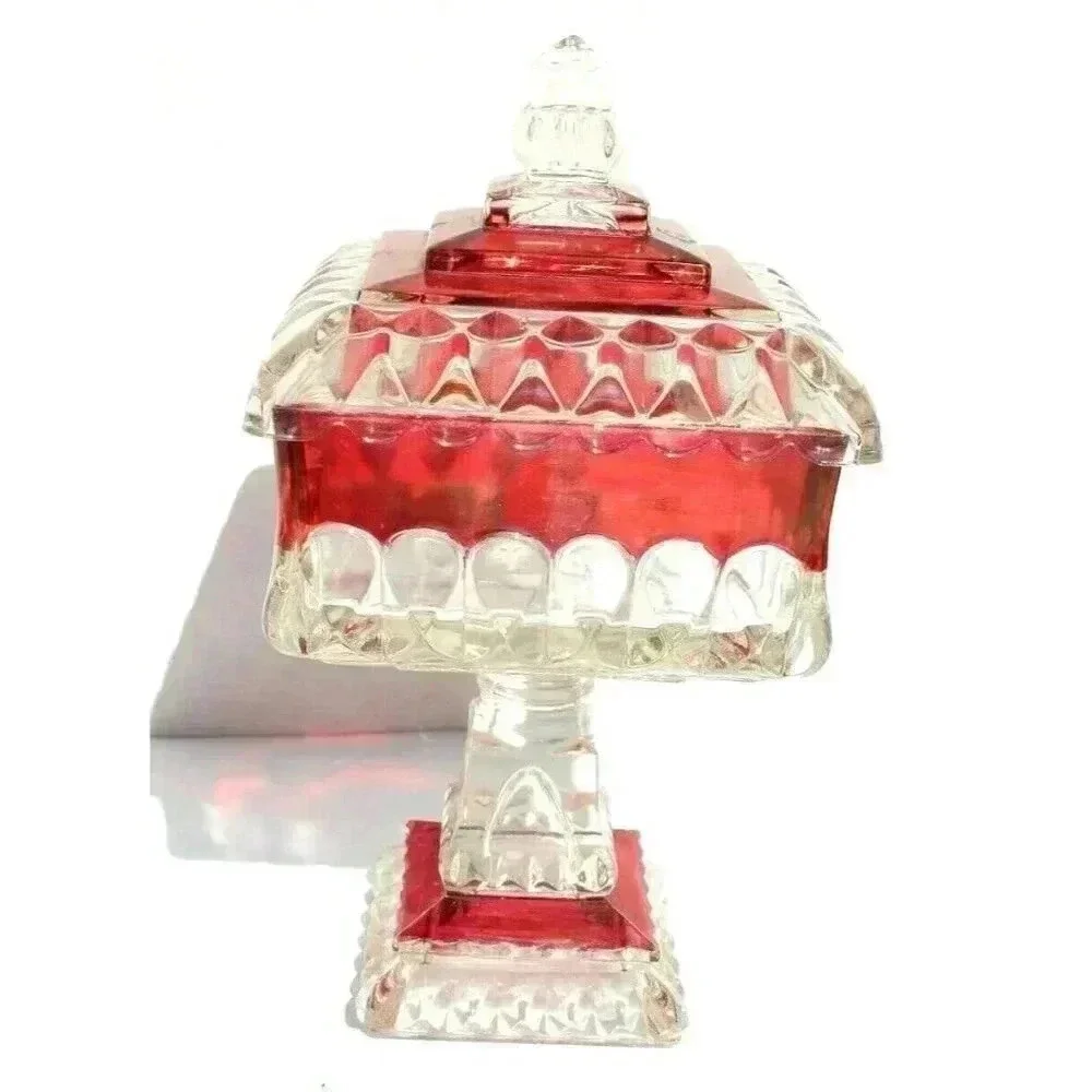 Vtg Antique Victorian Art Deco Westmoreland Bowl & Lid Ruby Candy Storage Dish